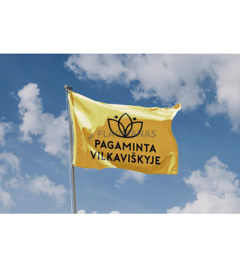 Geltona „Pagaminta Vilkaviškyje“ vėliava