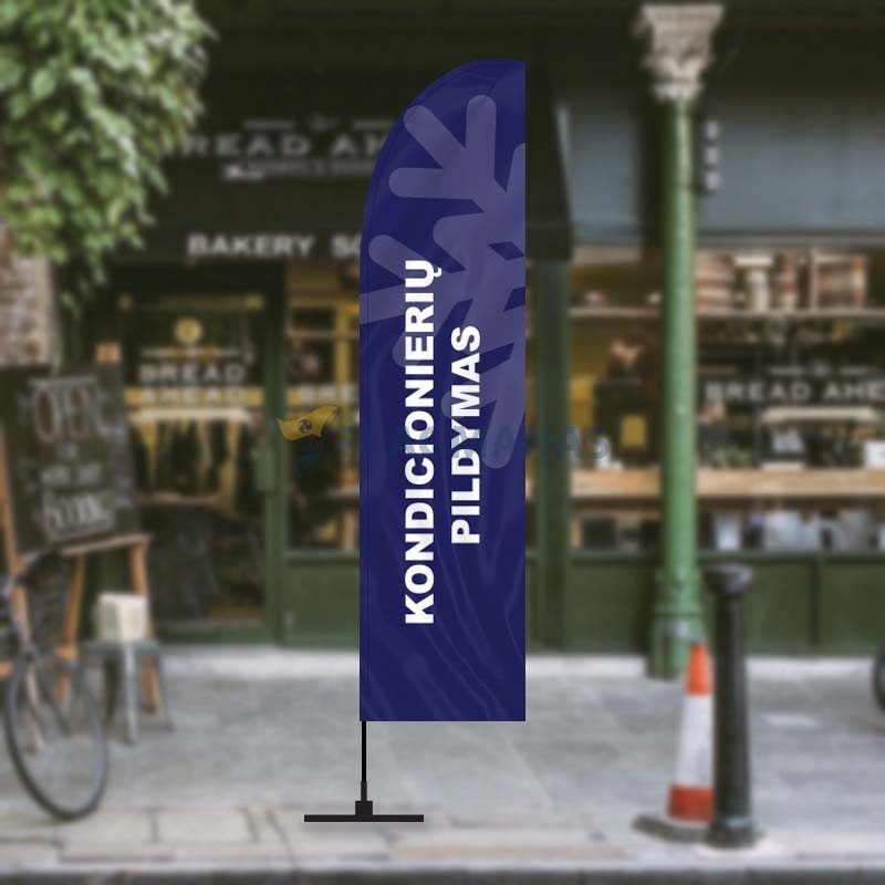 Mėlyna reklaminė vėliava su dizainu „Kondicionierių Pildymas“