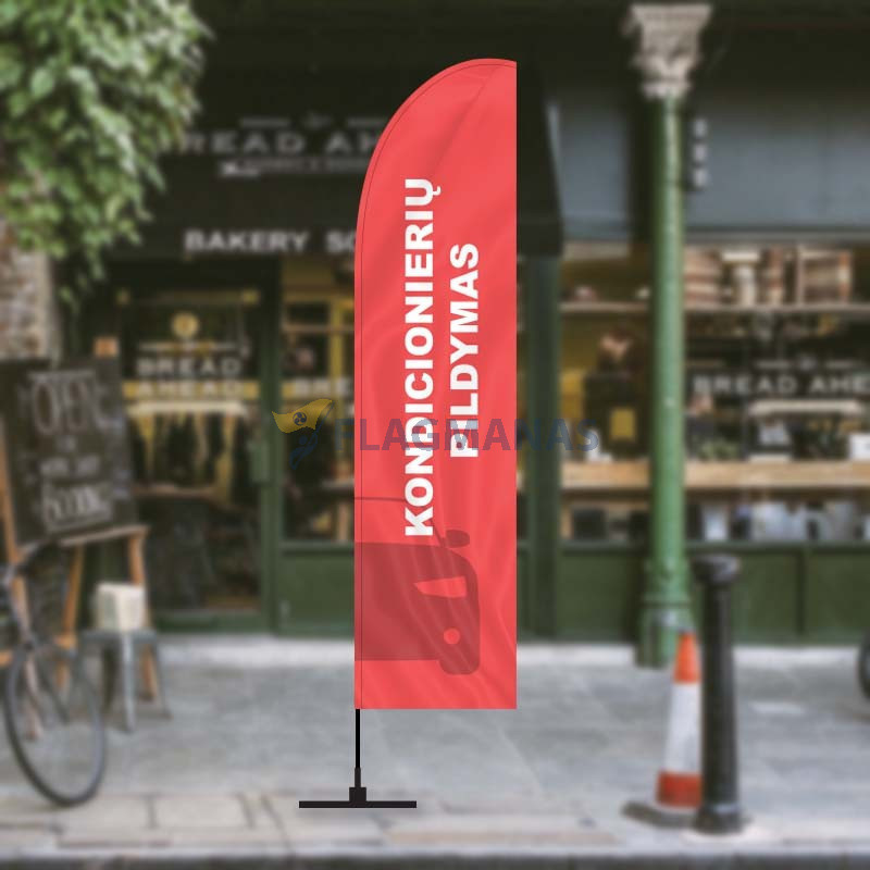 Raudona reklaminė vėliava su dizainu „Kondicionierių Pildymas“