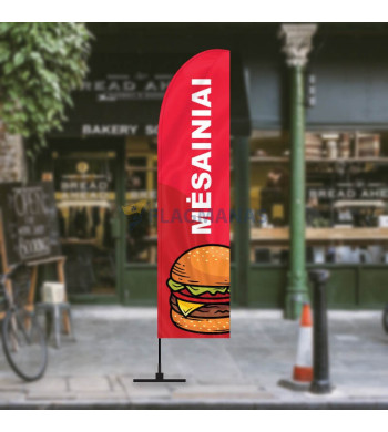 Reklaminė vėliava su dizainu „Mėsainiai“