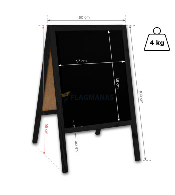 Pastatomas kreidinis stovas reklamai, dvipusis, 60x100 cm, juodas