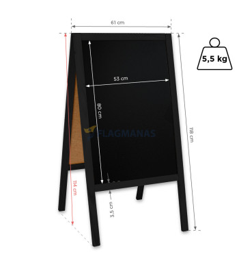 Pastatomas kreidinis stovas reklamai, dvipusis, 61x118 cm, juodas