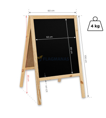 Pastatomas kreidinis stovas reklamai, dvipusis, 60x100 cm, natūralios spalvos