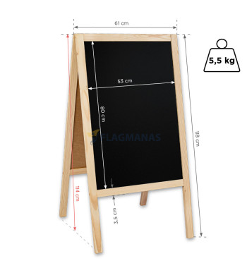 Pastatomas kreidinis stovas reklamai, dvipusis, 61x118 cm, natūralios spalvos