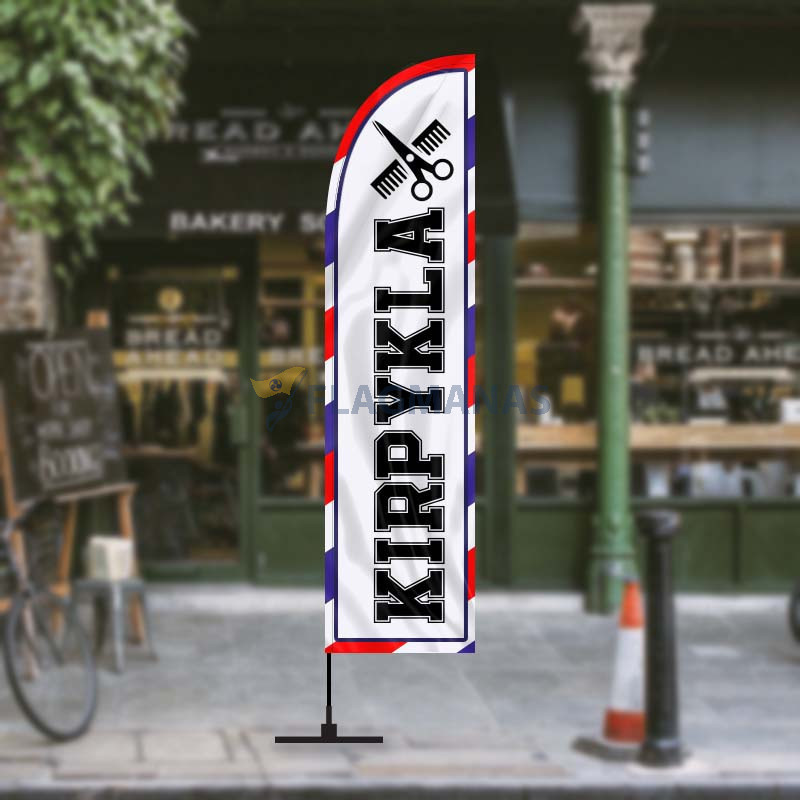 Reklaminė vėliava su dizainu „Kirpykla (Barber Colorway)“